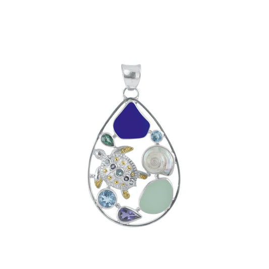Mixed Metal Multi Stone Shell Pendant