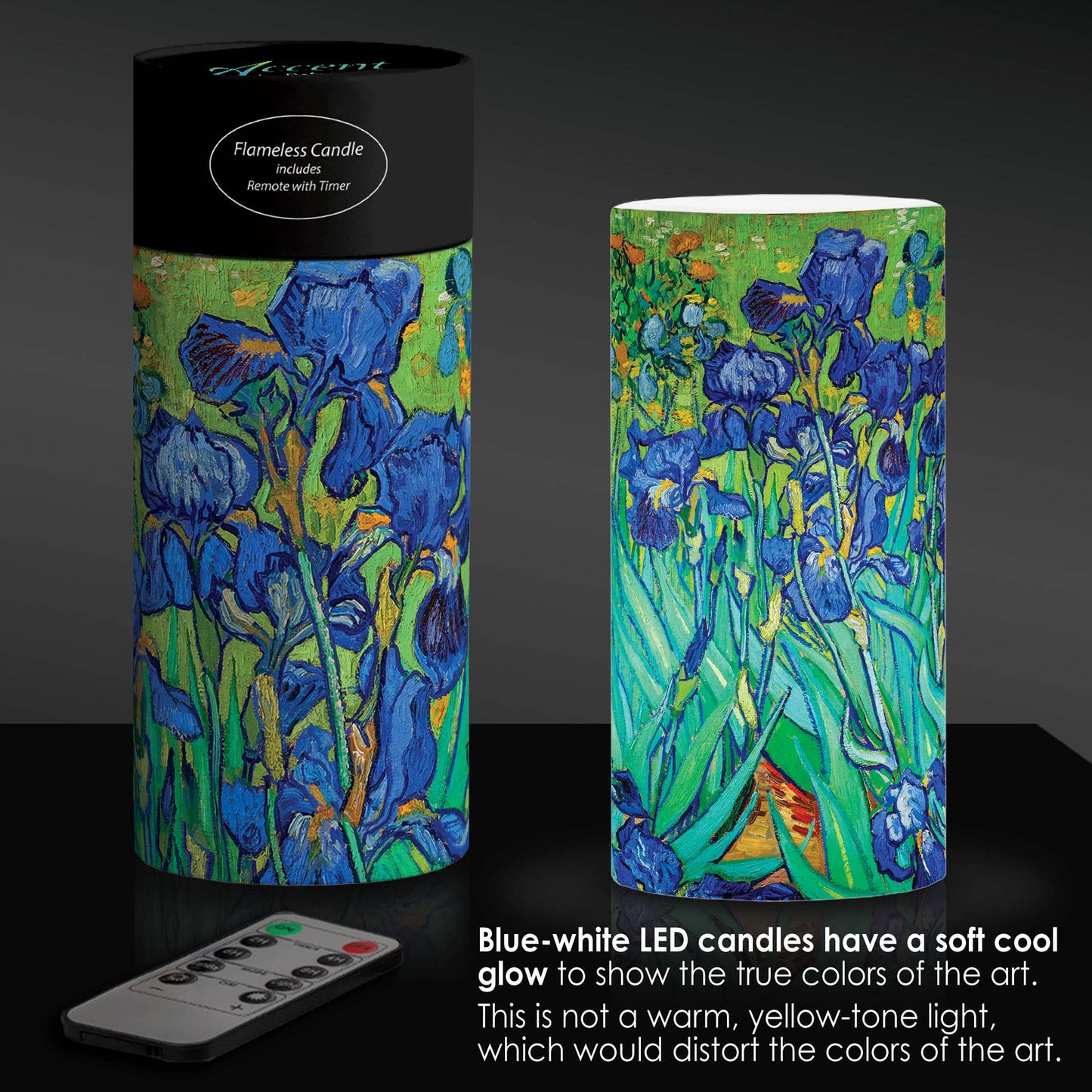 6 in. LED Flameless Wax Candle - van Gogh "Irises"🎨 Decor🎨 Buy Art at Carolina Creations Gallery in Downtown New Bern🎨