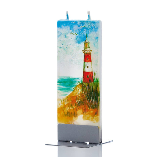 Flat Handmade Candle - Red and White Lighthouse🎨 Decor🎨 Buy Art at Carolina Creations Gallery in Downtown New Bern🎨
