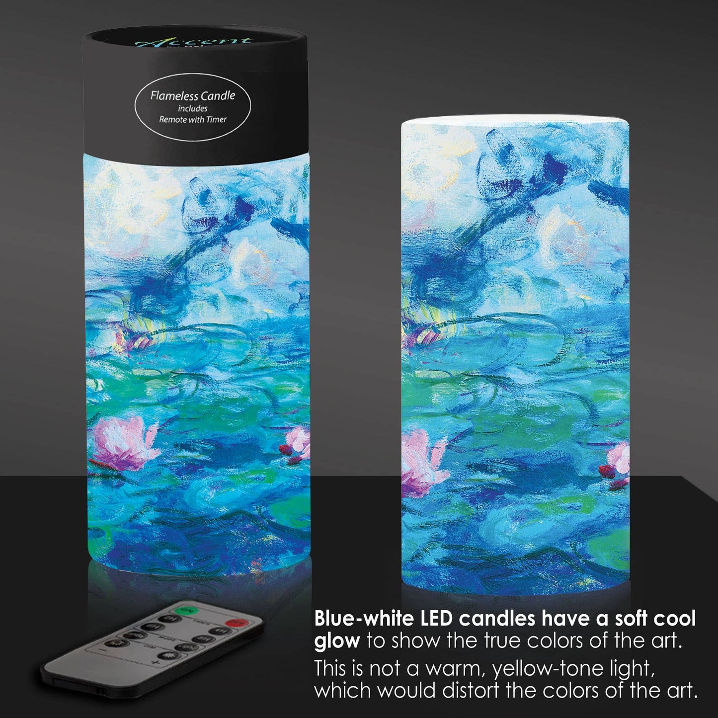 6 in. LED Flameless Wax Candle - Monet "Nympheas"🎨 Decor🎨 Buy Art at Carolina Creations Gallery in Downtown New Bern🎨