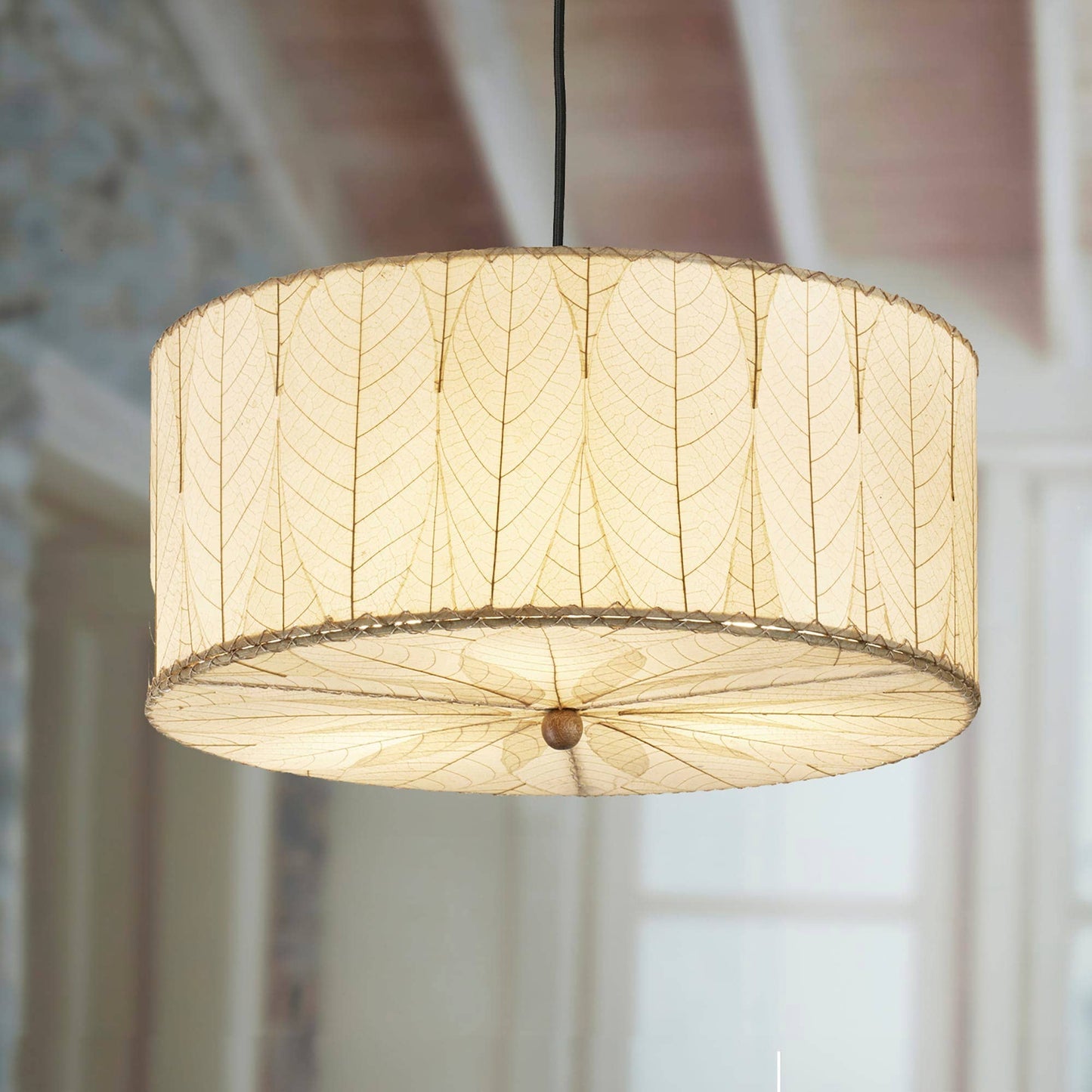 Drum Pendant 24 Inch Natural, Shade Made of Cocoa Leaves