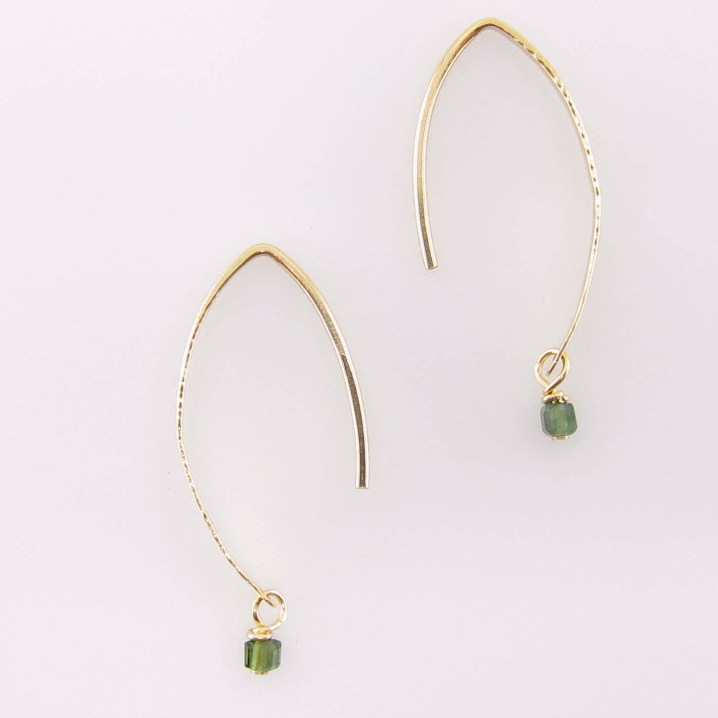 Forged 1" Hammer Textured Bar with Green Tourmaline Drop: 14K GOLD FILLED🎨 Jewelry🎨 Buy Art at Carolina Creations Gallery in Downtown New Bern🎨