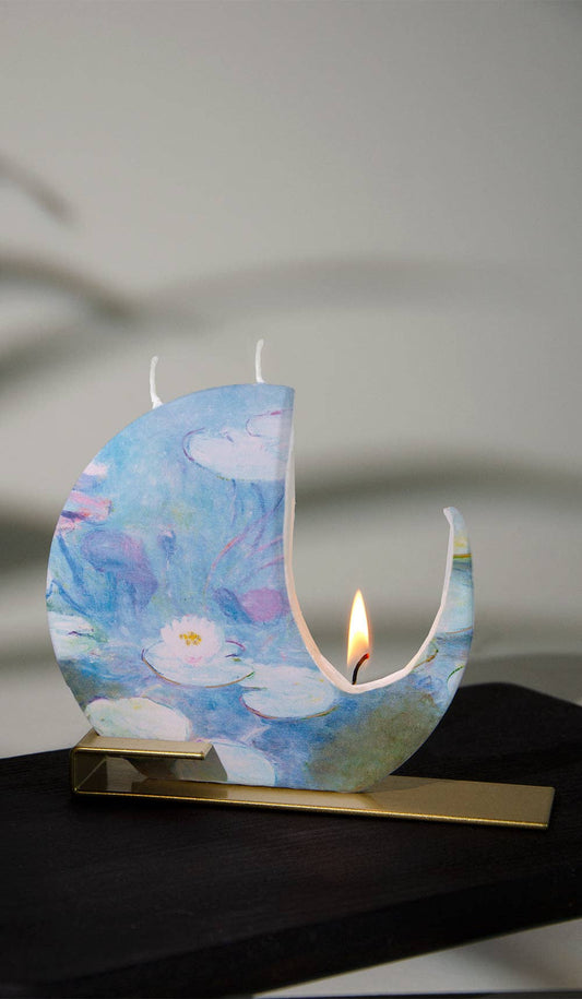 Flat Hand-Crafted 6" Circle Candle - Claude Monet Water Lili🎨 decor🎨 Buy Art at Carolina Creations Gallery in Downtown New Bern🎨