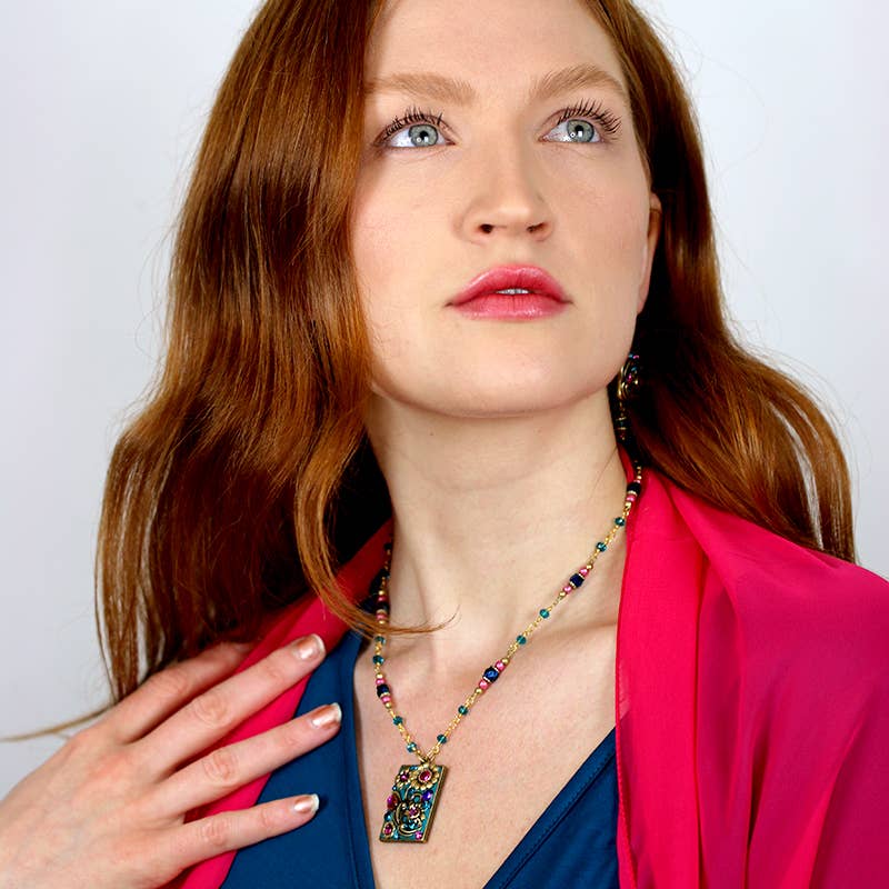 Teal Rectangle Necklace🎨 Jewelry🎨 Buy Art at Carolina Creations Gallery in Downtown New Bern🎨