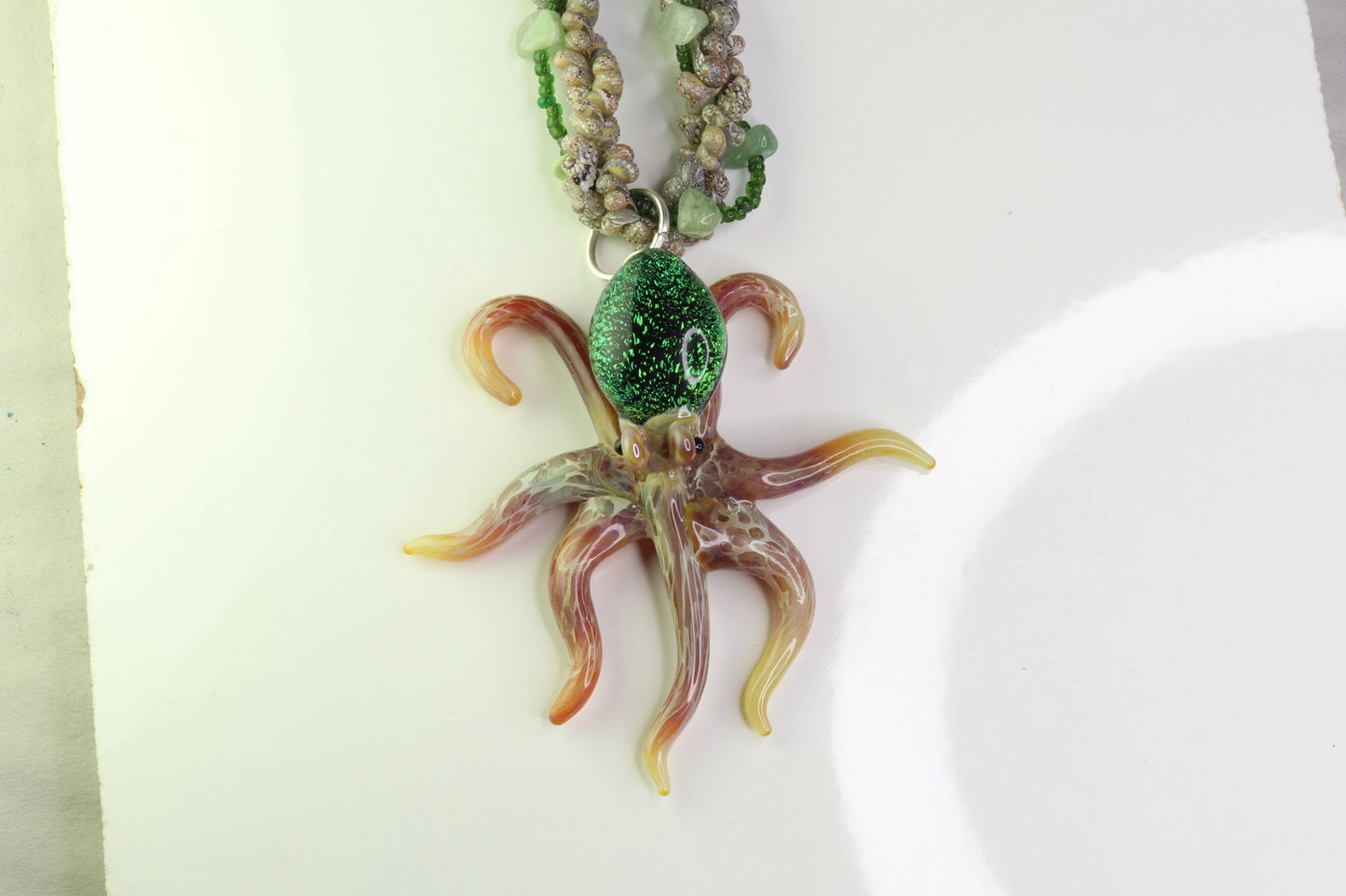 Emerald Glass Octopus Necklace