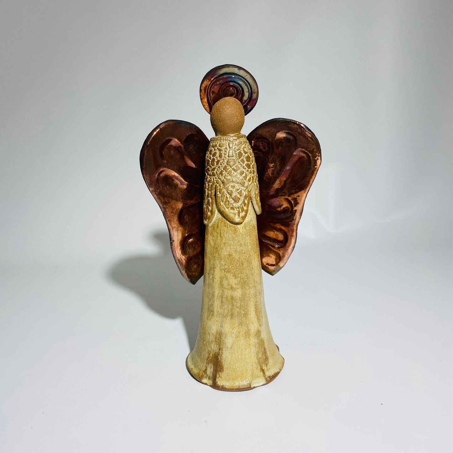 Raku Large Angel🎨 Pottery🎨 Buy Art at Carolina Creations Gallery in Downtown New Bern🎨