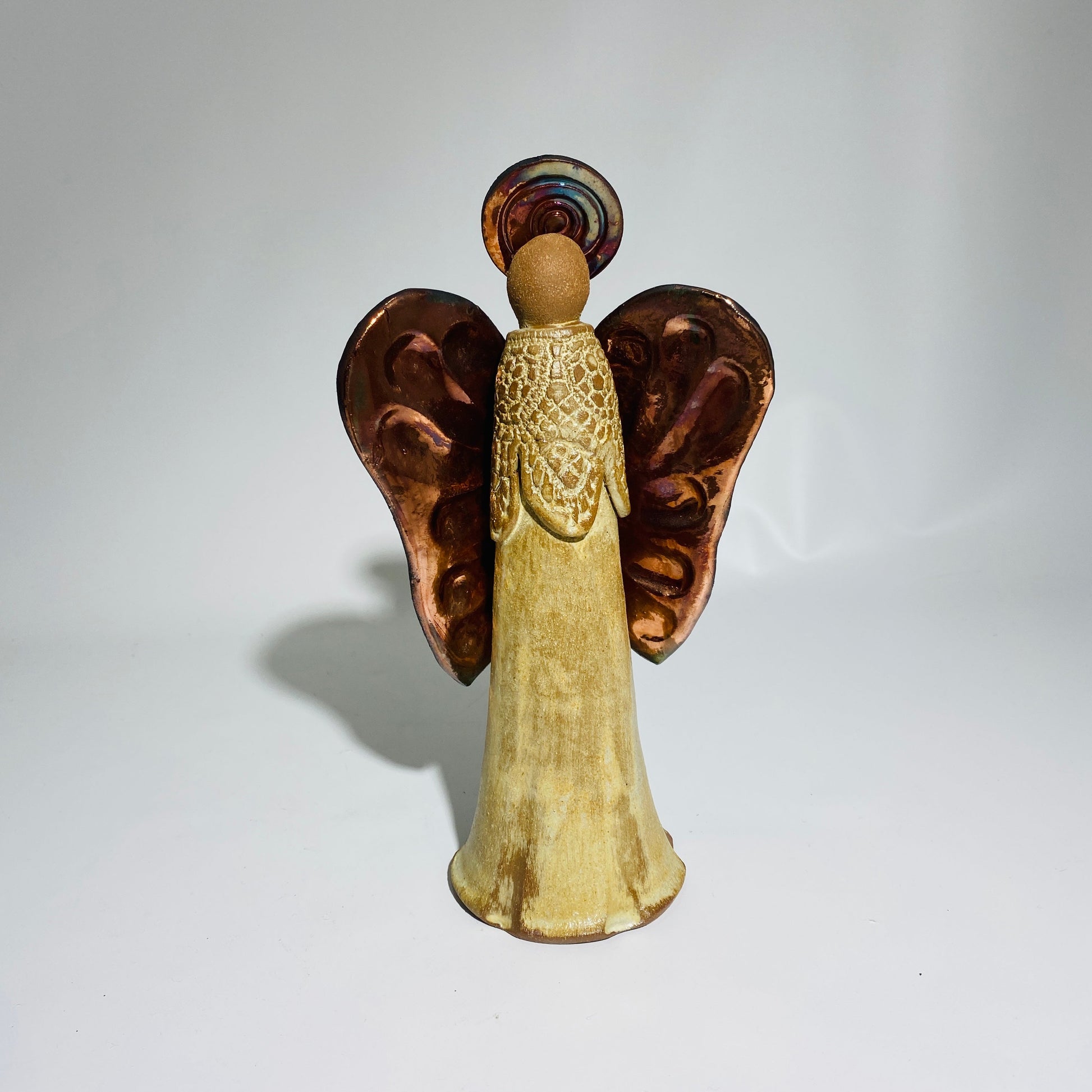 Raku Large Angel🎨 Pottery🎨 Buy Art at Carolina Creations Gallery in Downtown New Bern🎨