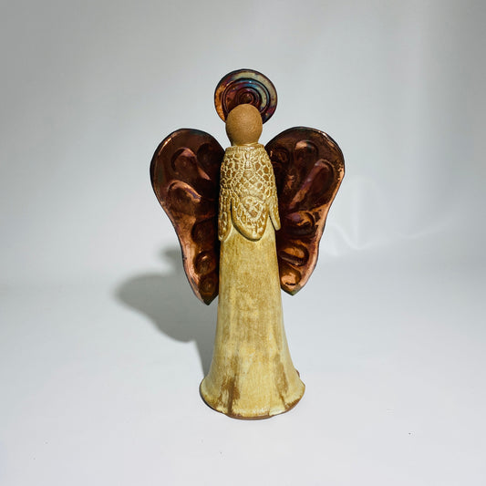 Raku Large Angel🎨 Pottery🎨 Buy Art at Carolina Creations Gallery in Downtown New Bern🎨