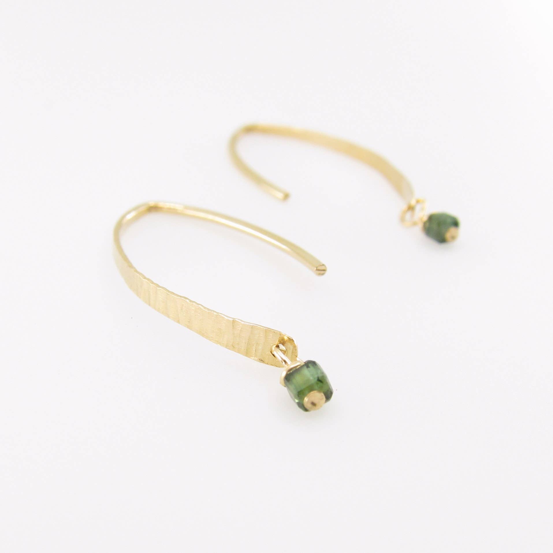 Forged 1" Hammer Textured Bar with Green Tourmaline Drop: 14K GOLD FILLED🎨 Jewelry🎨 Buy Art at Carolina Creations Gallery in Downtown New Bern🎨