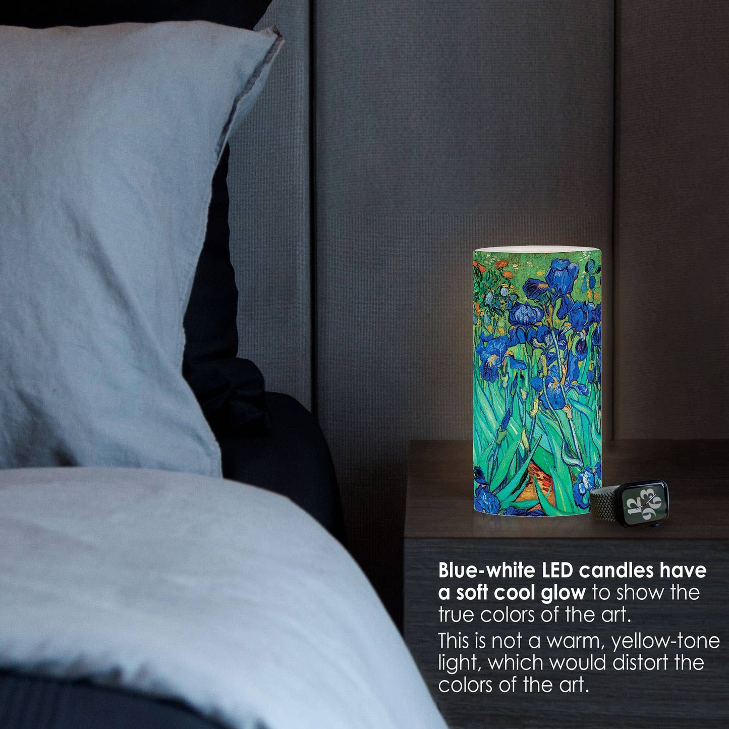 6 in. LED Flameless Wax Candle - van Gogh "Irises"🎨 Decor🎨 Buy Art at Carolina Creations Gallery in Downtown New Bern🎨