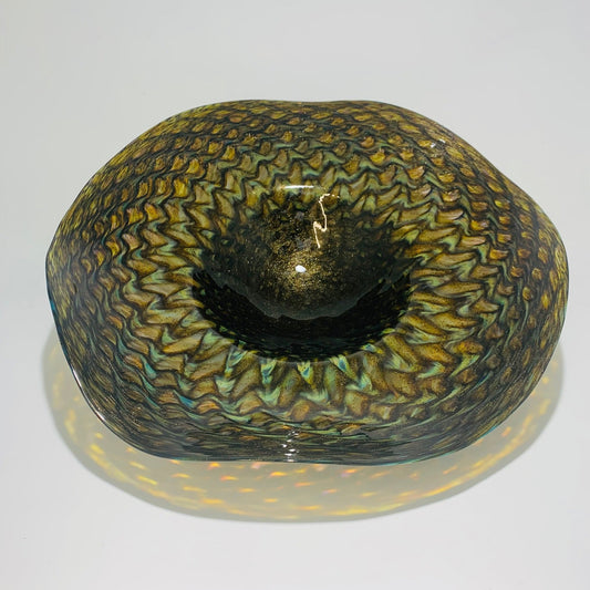 Lg Fluted Bowl AventurineTopazBlackGrid🎨 Glass🎨 Buy Art at Carolina Creations Gallery in Downtown New Bern🎨