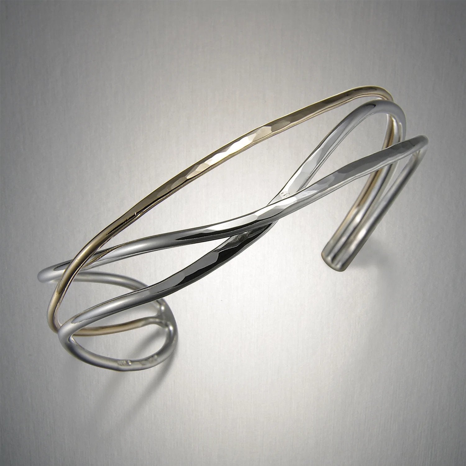 Mixed Metal Crossed Lines Bracelet Cuff🎨 Jewelry🎨 Buy Art at Carolina Creations Gallery in Downtown New Bern🎨