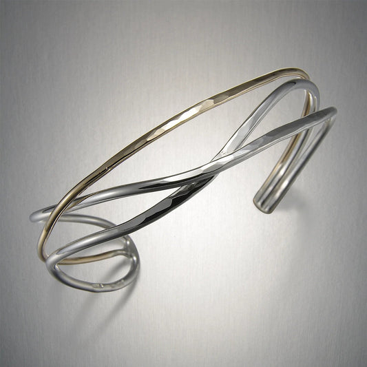 Mixed Metal Crossed Lines Bracelet Cuff🎨 Jewelry🎨 Buy Art at Carolina Creations Gallery in Downtown New Bern🎨