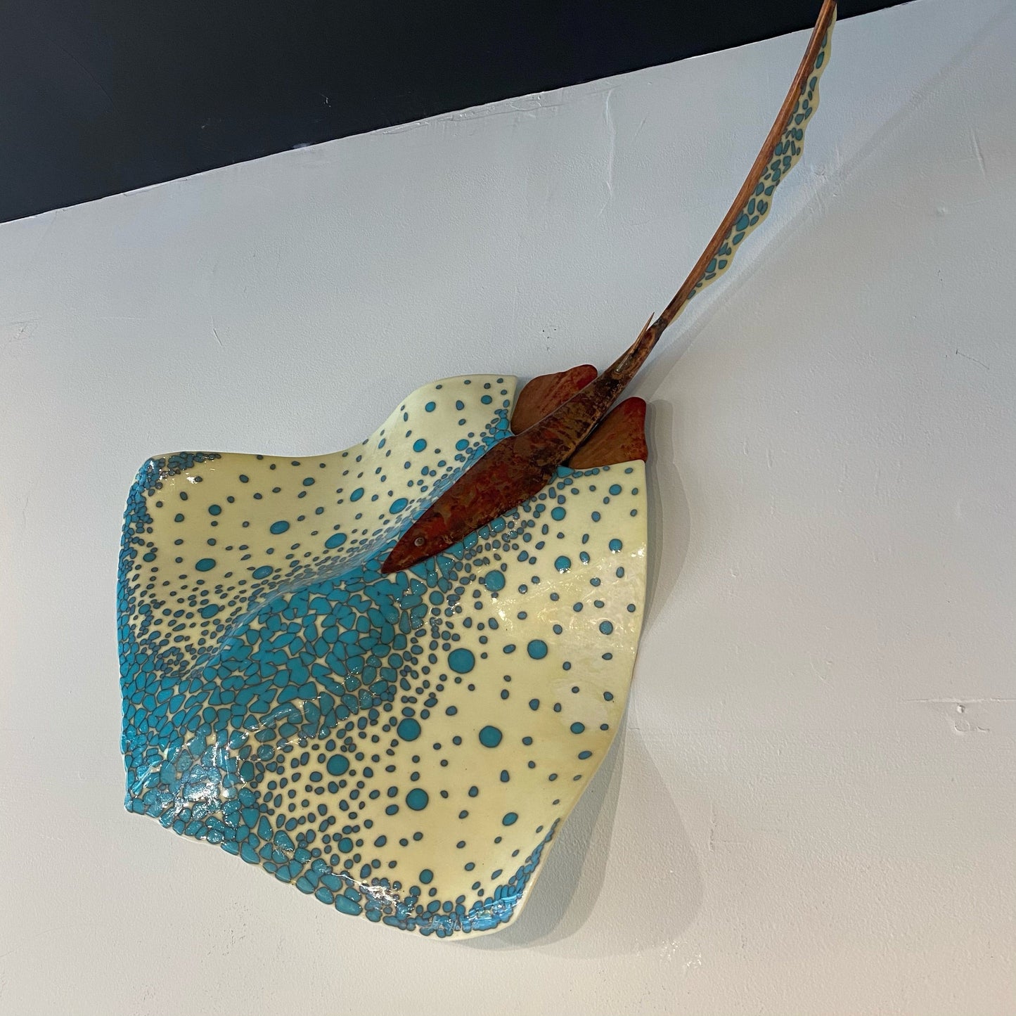 Large Wall Turquoise Ray 26W X 24L🎨 Glass🎨 Buy Art at Carolina Creations Gallery in Downtown New Bern🎨