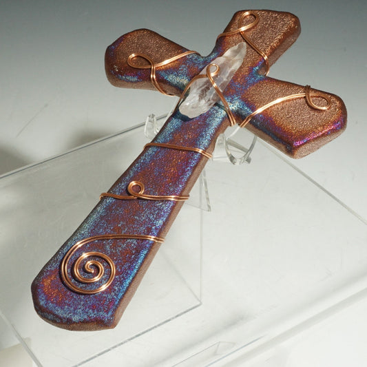 JoyCraft Raku 7" Cross W Copper/Stone🎨 Pottery🎨 Buy Art at Carolina Creations Gallery in Downtown New Bern🎨