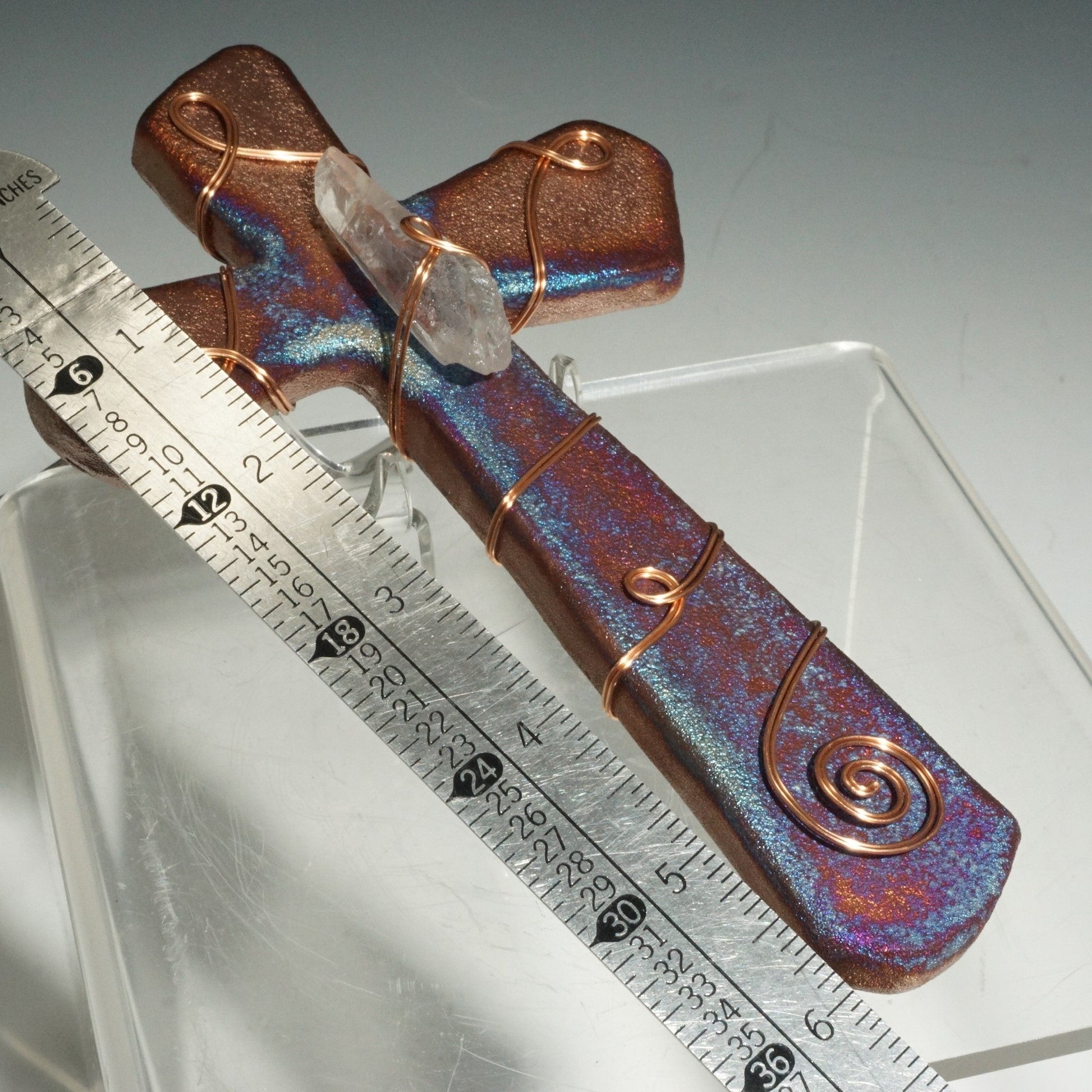 JoyCraft Raku 7" Cross W Copper/Stone🎨 Pottery🎨 Buy Art at Carolina Creations Gallery in Downtown New Bern🎨