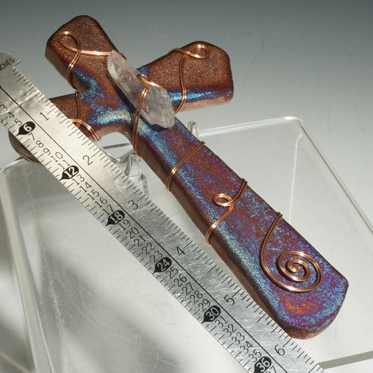 JoyCraft Raku 7" Cross W Copper/Stone🎨 Pottery🎨 Buy Art at Carolina Creations Gallery in Downtown New Bern🎨