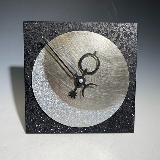 Black and Steel Eclipse Desk Clock🎨 Metal Arts🎨 Buy Art at Carolina Creations Gallery in Downtown New Bern🎨