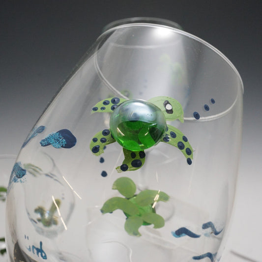 Donna Michaux Wine Stem Glass w/ Turtles🎨 Glass🎨 Buy Art at Carolina Creations Gallery in Downtown New Bern🎨