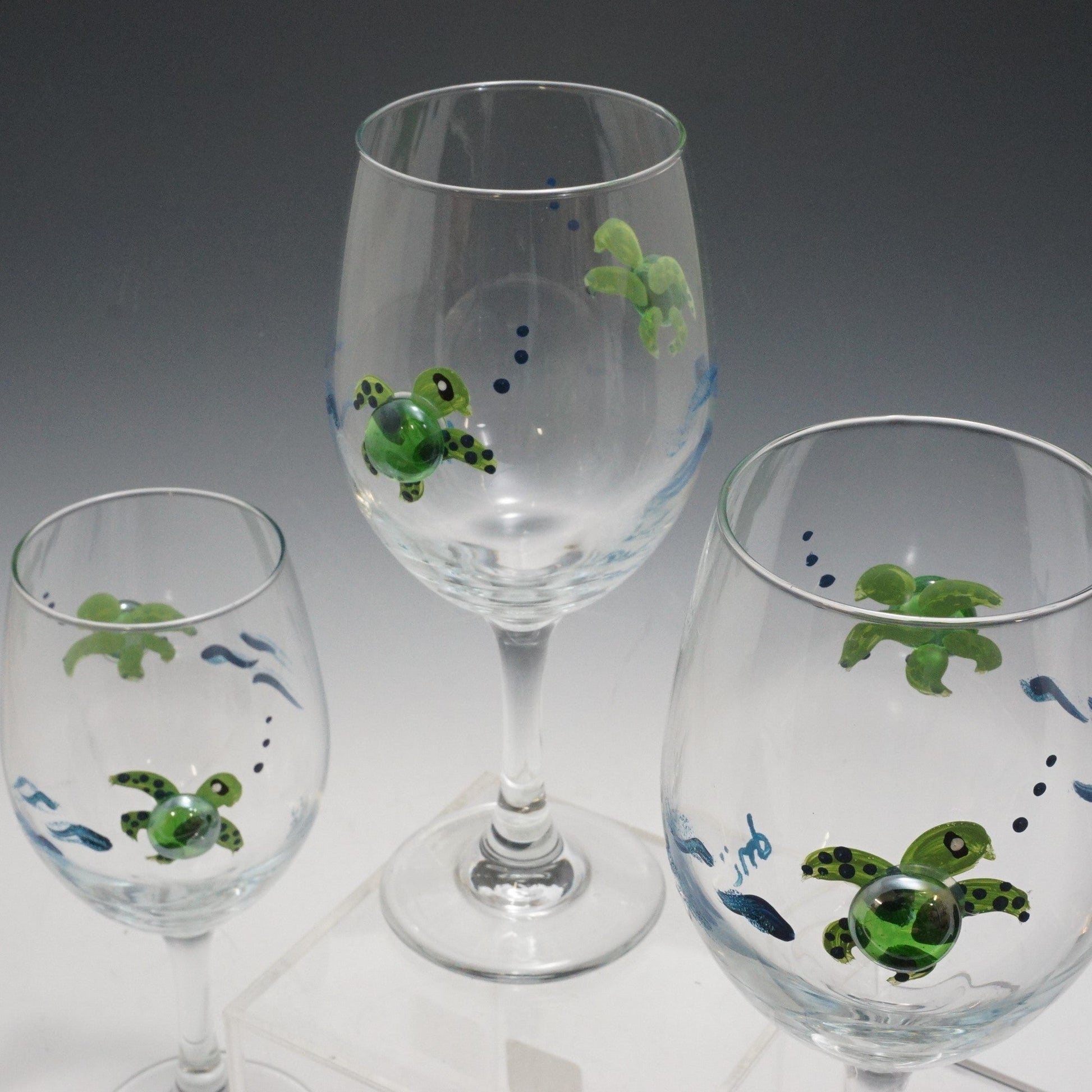 Donna Michaux Wine Stem Glass w/ Turtles🎨 Glass🎨 Buy Art at Carolina Creations Gallery in Downtown New Bern🎨