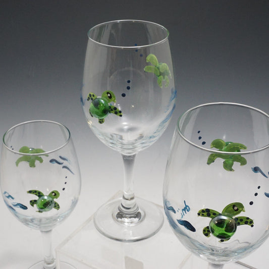 Donna Michaux Wine Stem Glass w/ Turtles🎨 Glass🎨 Buy Art at Carolina Creations Gallery in Downtown New Bern🎨
