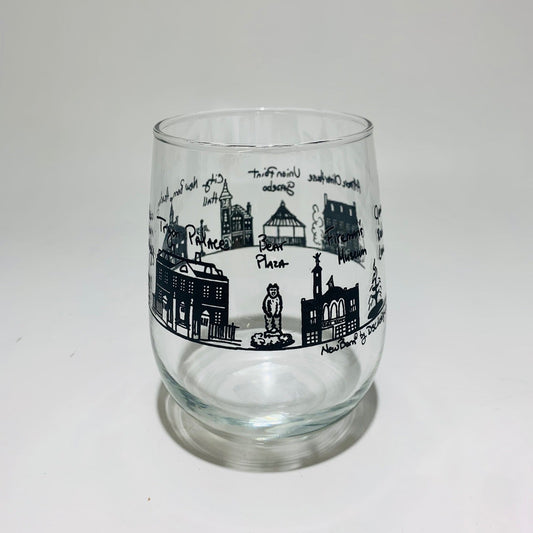 New Bern Skyline Stemless Wine Black🎨 Gifts🎨 Buy Art at Carolina Creations Gallery in Downtown New Bern🎨