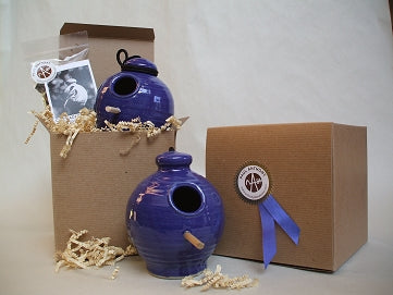 Bird Feeder Sm French Blue Gift Box🎨 Pottery🎨 Buy Art at Carolina Creations Gallery in Downtown New Bern🎨