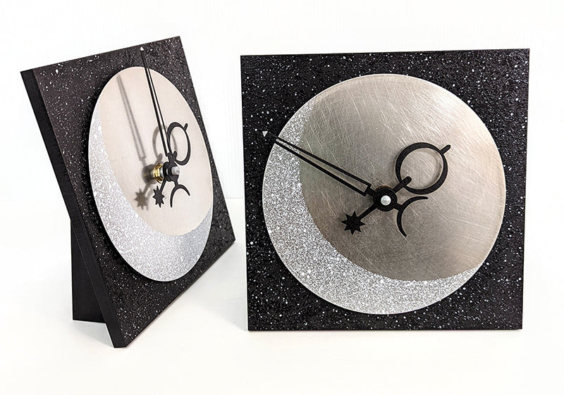 Black and Steel Eclipse Desk Clock🎨 Metal Arts🎨 Buy Art at Carolina Creations Gallery in Downtown New Bern🎨