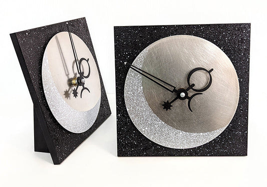 Black and Steel Eclipse Desk Clock🎨 Metal Arts🎨 Buy Art at Carolina Creations Gallery in Downtown New Bern🎨