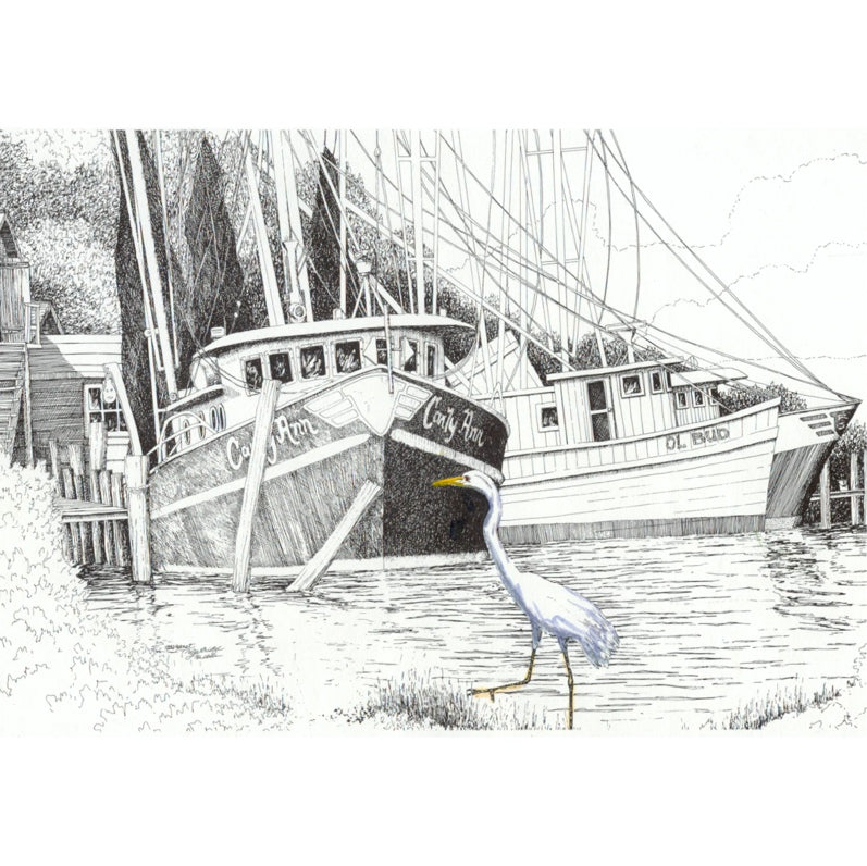 Jan Francoeur Print Egret & Carly Ann? Jan's Prints? Buy Art at Carolina Creations Gallery in Downtown New Bern?