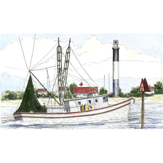 Jan Francoeur LTHS Oak Island Light Prt🎨 Jan's Prints🎨 Buy Art at Carolina Creations Gallery in Downtown New Bern🎨