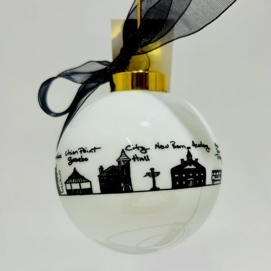 New Bern Skyline Porcelain Ornament? Gifts? Buy Art at Carolina Creations Gallery in Downtown New Bern?