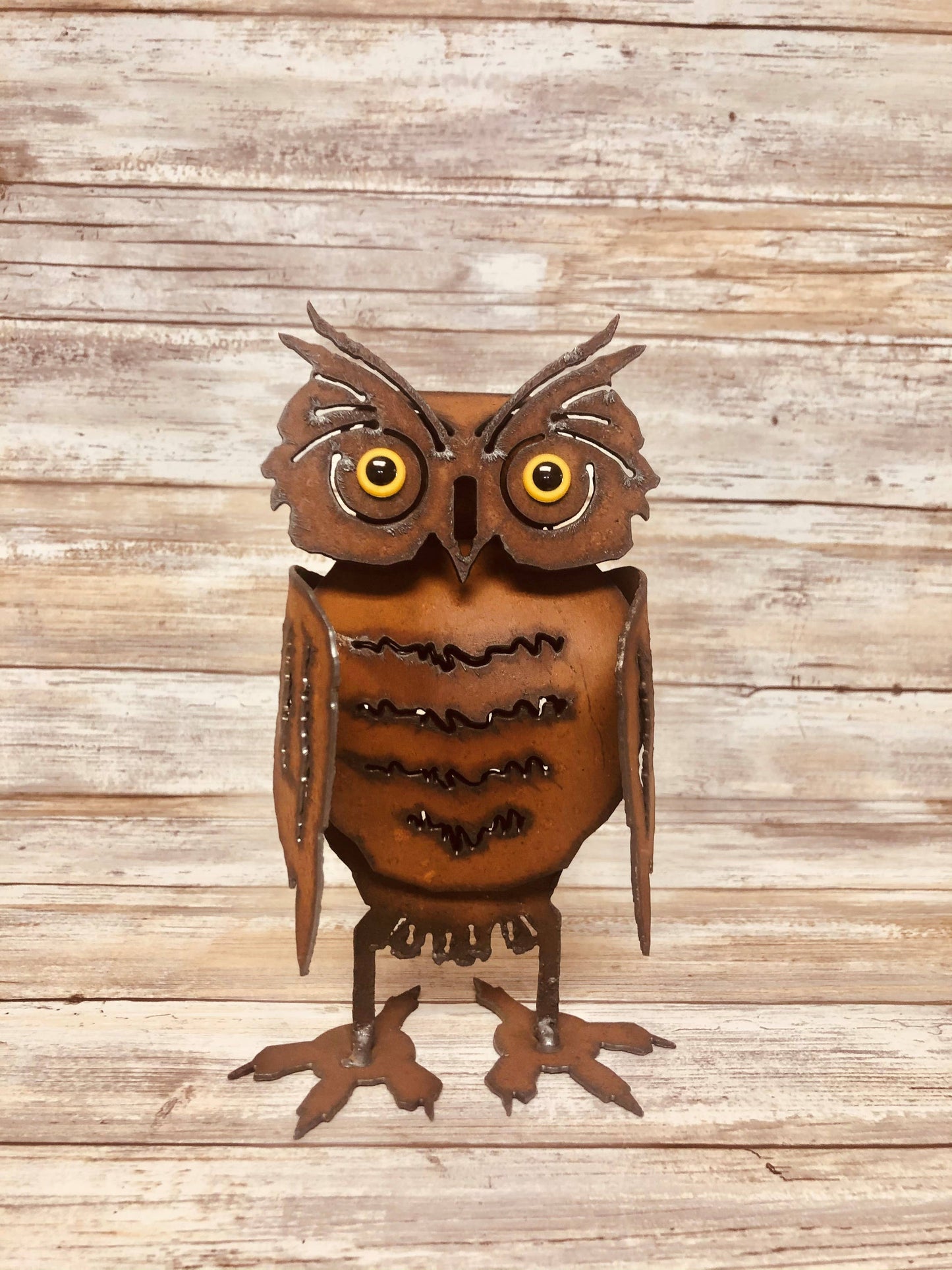 Owl Small Rustic Garden Sculpture Rusty Yard Art🎨 🎨 Buy Art at Carolina Creations Gallery in Downtown New Bern🎨