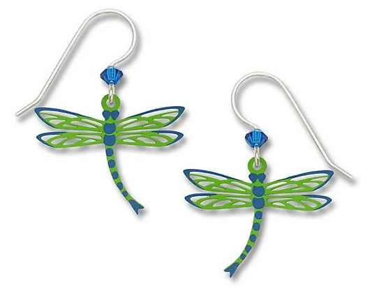Earrings Dragonfly Lt Green & Blue