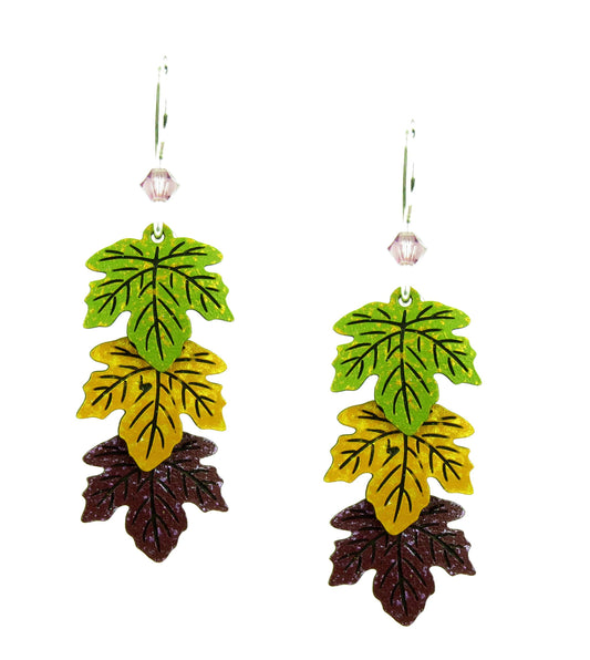 Earrings Green, Gold & Rust Leaf