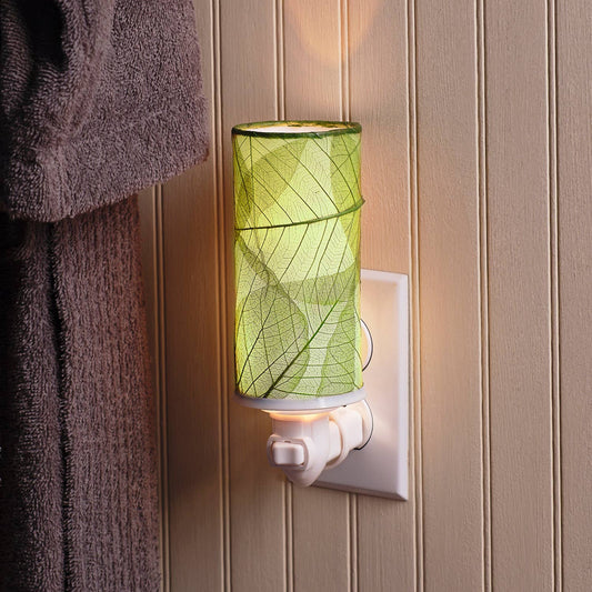 Cylinder Nightlight Green, Shade Made of Cocoa Leaves