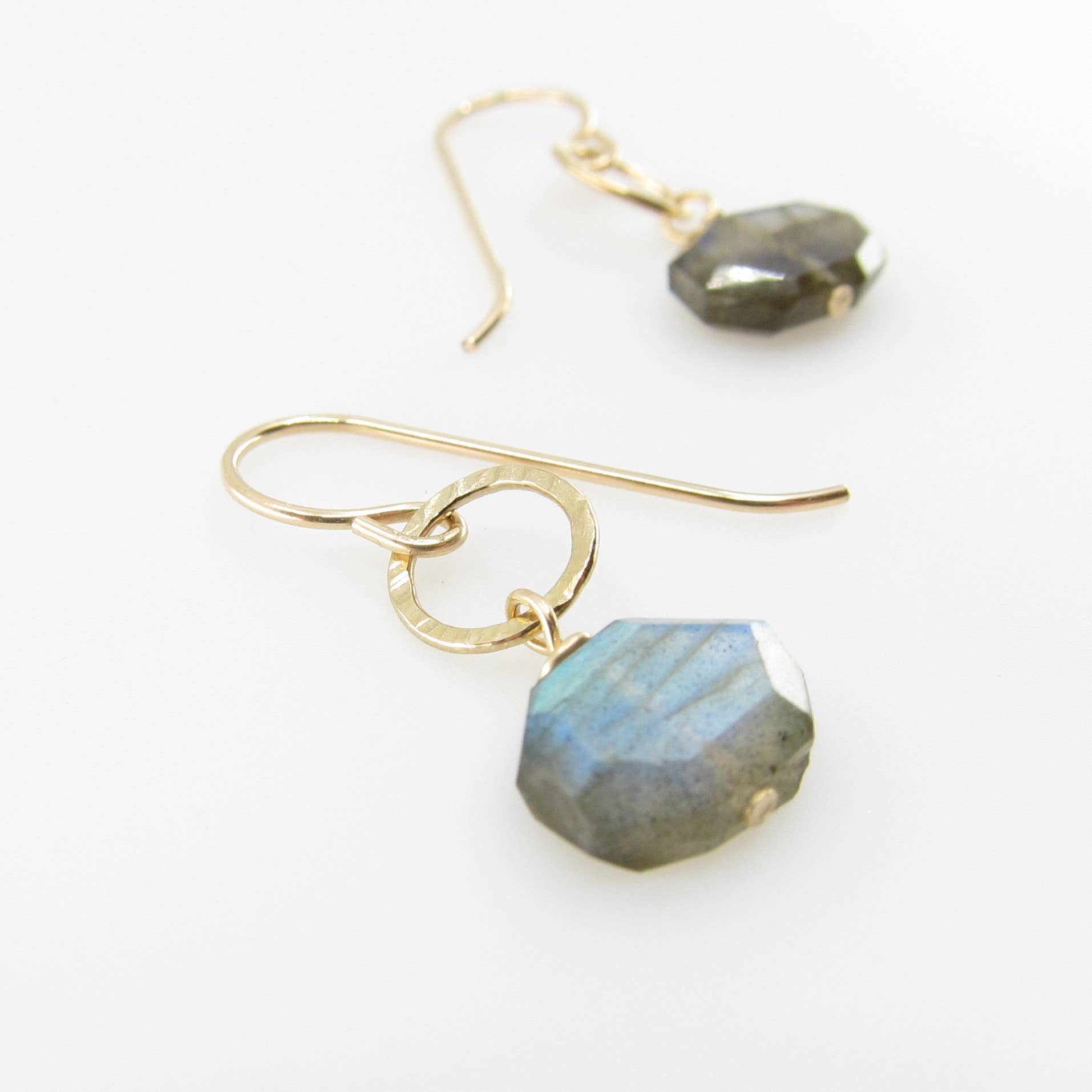 Small Faceted Labradorite Gemstone Slice Earrings: 14K GOLD FILLED🎨 Jewelry🎨 Buy Art at Carolina Creations Gallery in Downtown New Bern🎨