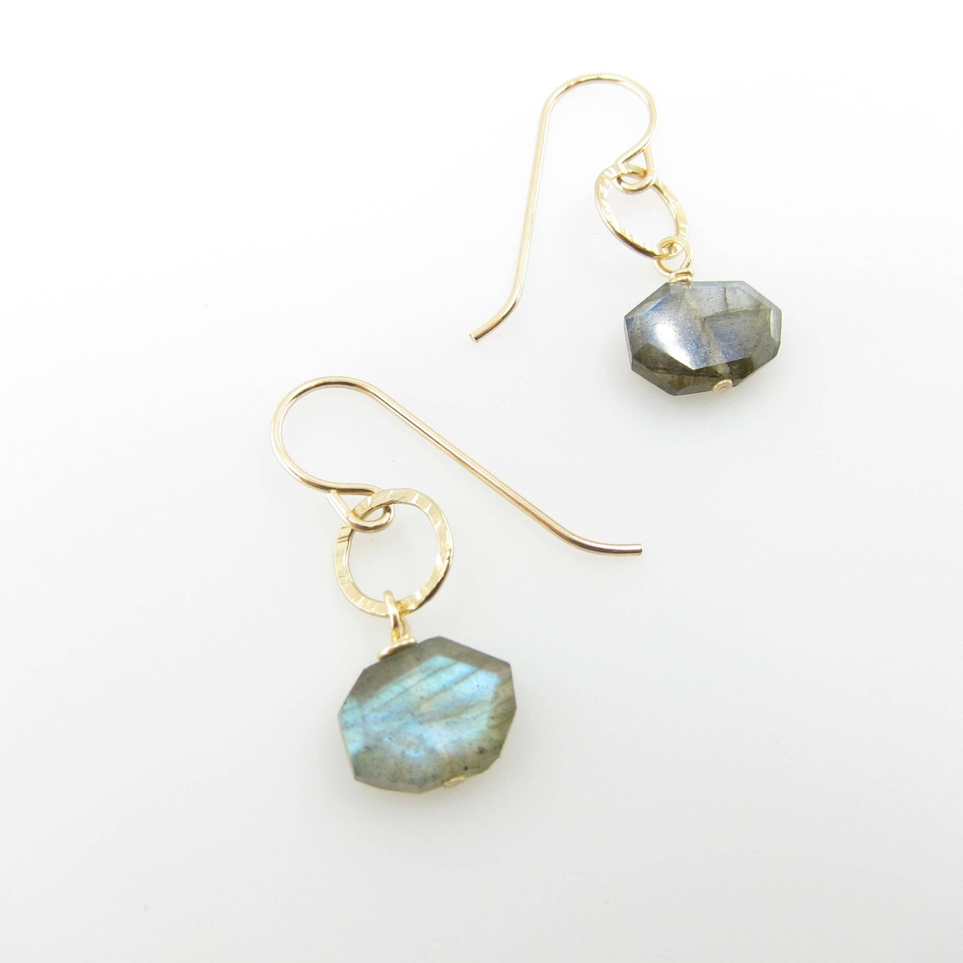 Small Faceted Labradorite Gemstone Slice Earrings: 14K GOLD FILLED🎨 Jewelry🎨 Buy Art at Carolina Creations Gallery in Downtown New Bern🎨