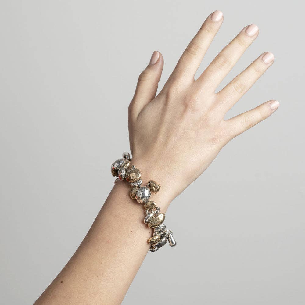 Articulated bracelet with charms in 925 Sterling Silver and Bronze