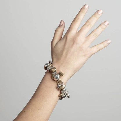 Articulated bracelet with charms in 925 Sterling Silver and Bronze