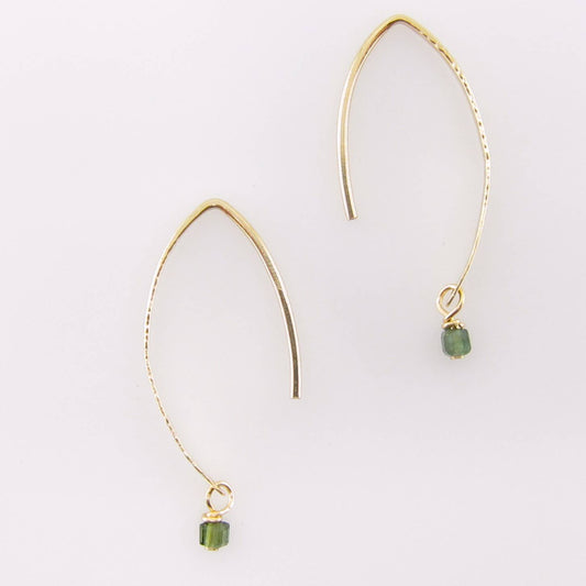 Forged 1" Hammer Textured Bar with Green Tourmaline Drop: 14K GOLD FILLED🎨 Jewelry🎨 Buy Art at Carolina Creations Gallery in Downtown New Bern🎨