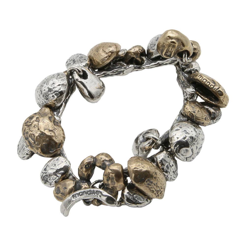 Articulated bracelet with charms in 925 Sterling Silver and Bronze