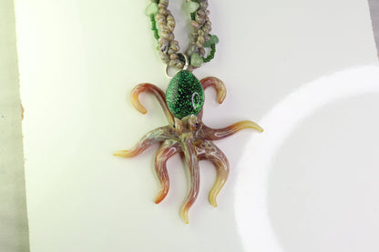 Emerald Glass Octopus Necklace