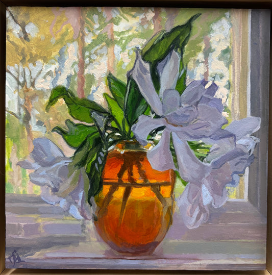 Julie Larick Gardenia in Amber Vase