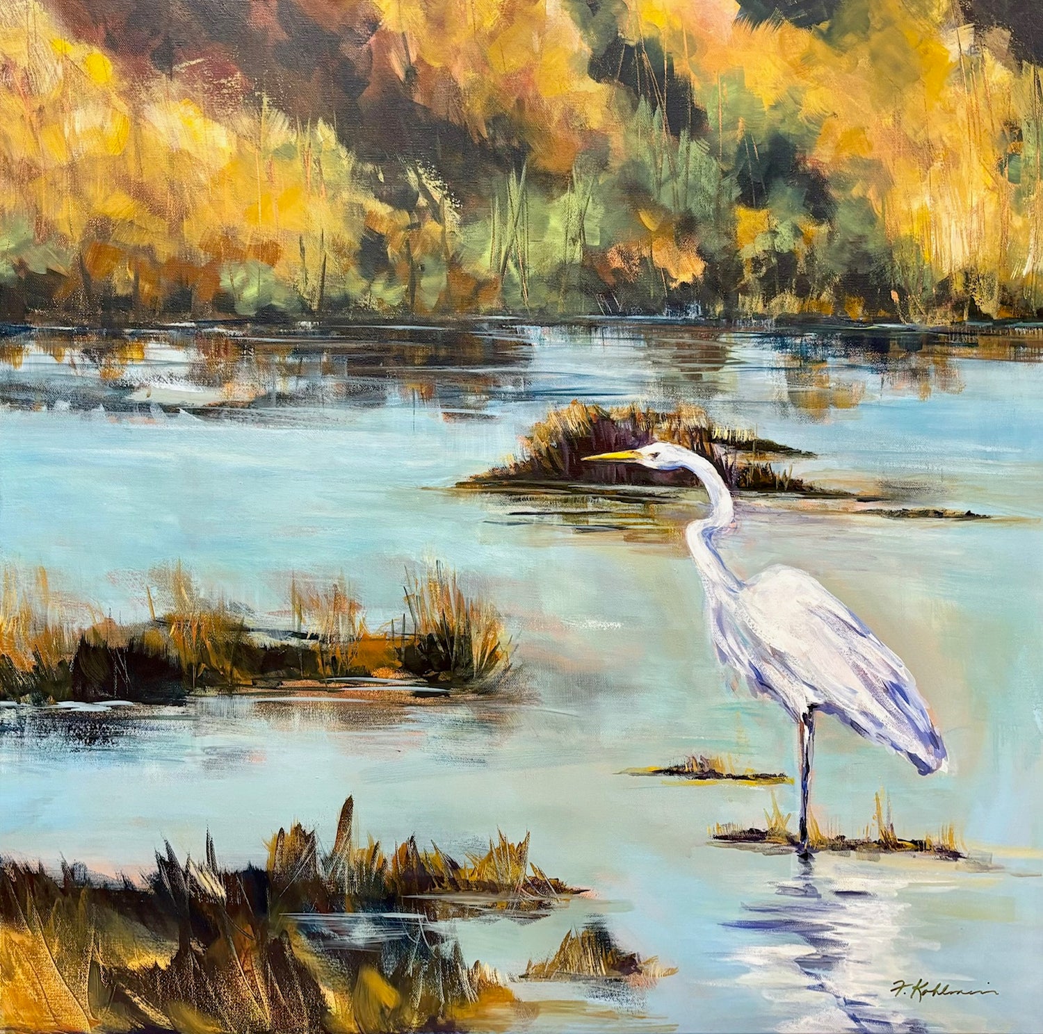 Fran Kohlmeier Autumn Marsh 30X30🎨 Fran Kohlmeier🎨 Buy Art at Carolina Creations Gallery in Downtown New Bern🎨