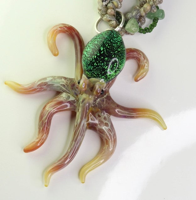 Emerald Glass Octopus Necklace