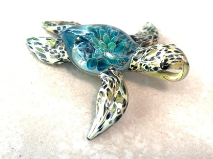 Blue Moon Glass Turtle Pend Necklace