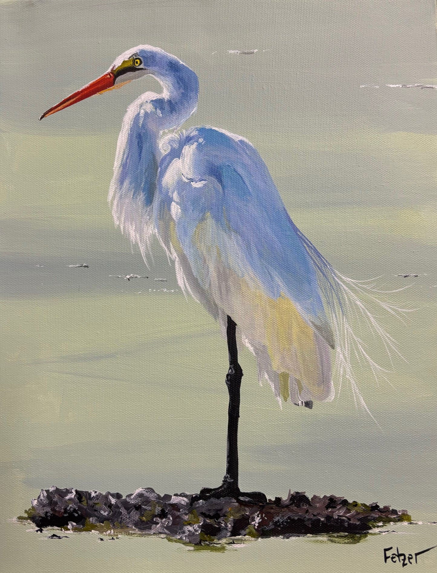 Kevin Fetzer White Egret 9X12