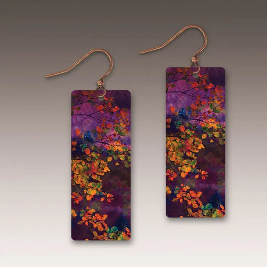 Purple Foliage Nature Rect Earrings