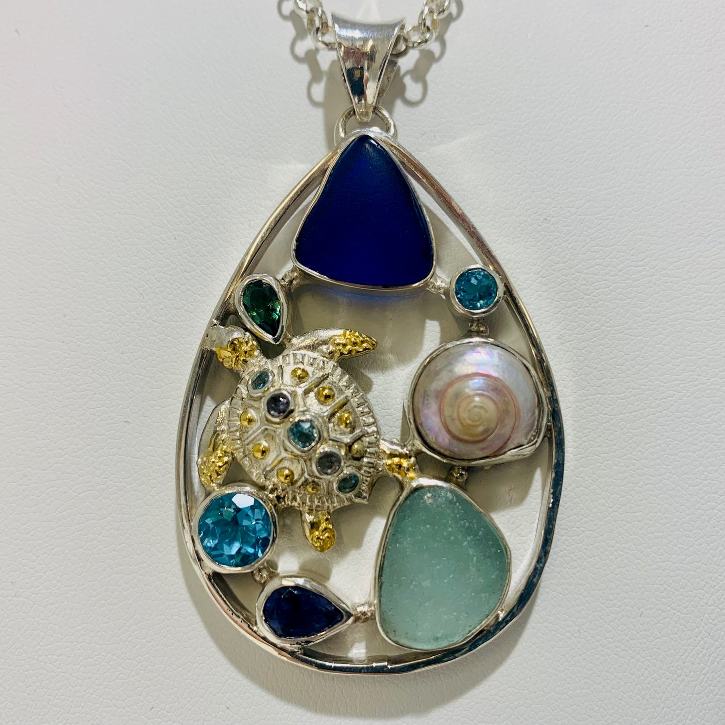 Mixed Metal Multi Stone Shell Pendant🎨 Jewelry🎨 Buy Art at Carolina Creations Gallery in Downtown New Bern🎨